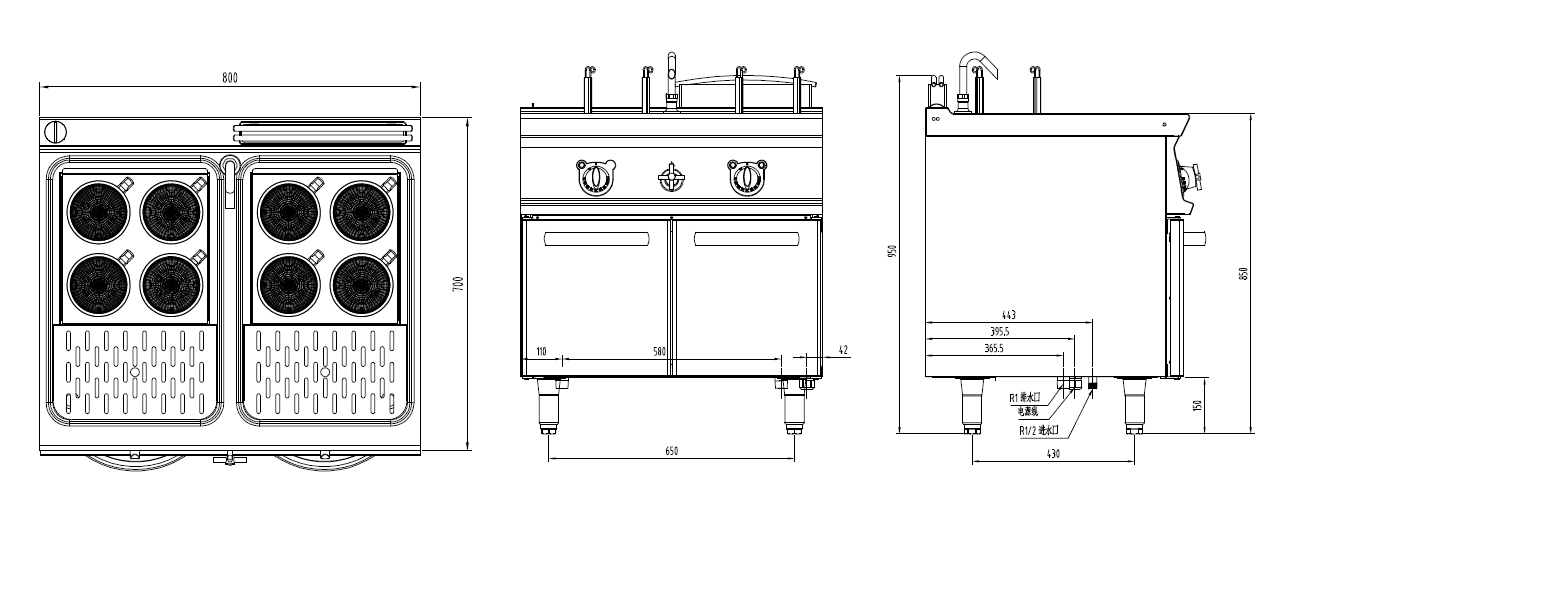 电煮面炉连柜三视图
