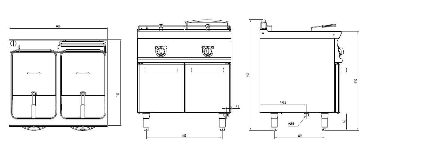 电热双缸双筛炸炉连柜三视图
