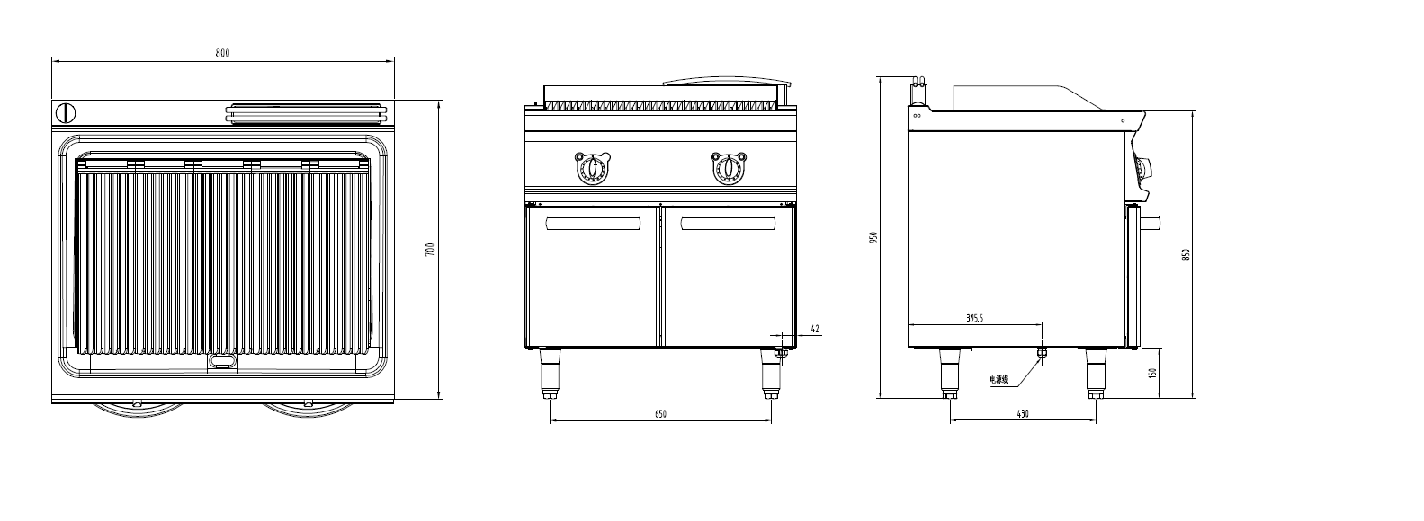 电热烧烤炉连柜三视图