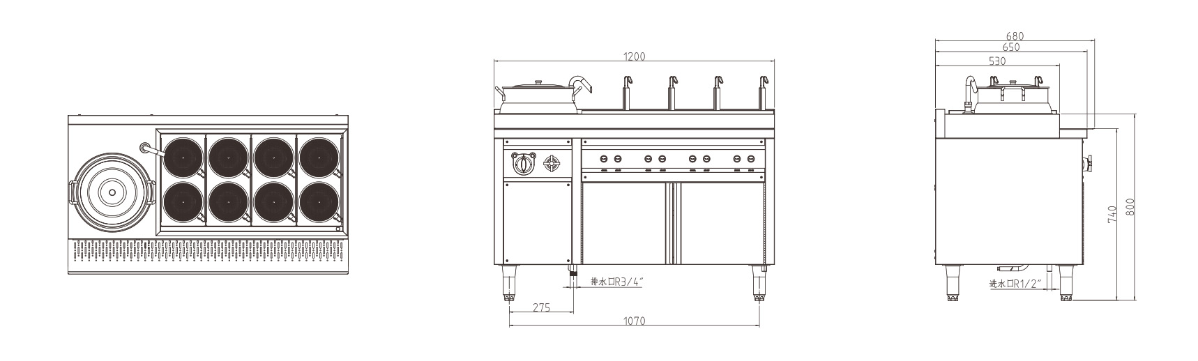 馄饨炉连保温汤桶三视图